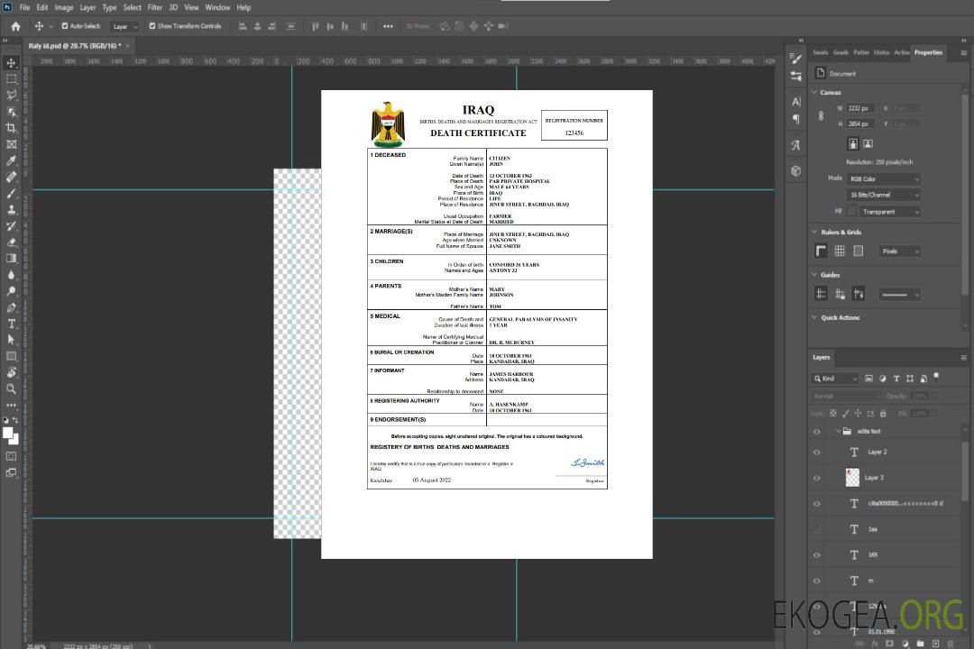 Modèle Word et PDF de certificat de décès d'état civil en Irak template